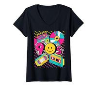 Mujer 90's Party, I Love The 90s, Artículos de los 90s Camiseta Cuello V, Negro, XXL