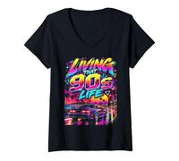 Mujer 90's Throwback Party Outfit Back to The 90s Era Vaporwave Camiseta Cuello V