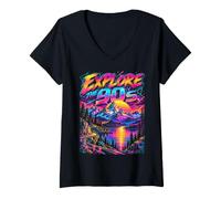 Mujer 90's Throwback Party Outfit Back to The 90s Era Vaporwave Camiseta Cuello V