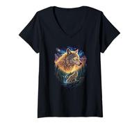 Mujer 90s Wolf Stary Night - Lobos Aullando a la Luna Camiseta Cuello V