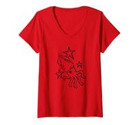 Mujer 90s Y2K Calamar bajo Estrellas Camiseta Cuello V