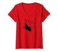 Mujer 90s Y2K Cansado Estiramiento Gato Tomcat bajo Cielo Estrellado Camiseta Cuello V