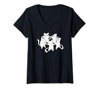 Mujer 90s Y2K Cute Cats and Tomcats Bailando en un círculo Camiseta Cuello V