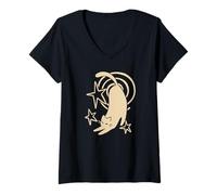 Mujer 90s Y2K Lindo Gato dormilón estirándose bajo la Cola Estrellada Camiseta Cuello V