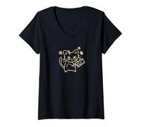 Mujer 90s Y2K Scary Angry Tomcat Cat con Cuchillo Camiseta Cuello V