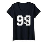 Mujer 99 Número Noventa y Nueve Equipos Deportes Grunge Varsity Matching Camiseta Cuello V