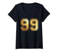 Mujer 99 Número Noventa y Nueve Equipos Deportivos gráfico Varsity Matching Camiseta Cuello V