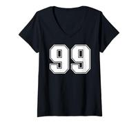 Mujer 99 Número Noventa y Nueve Equipos Deportivos gráfico Varsity Matching Camiseta Cuello V