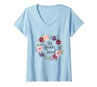 Mujer 99 Years Loved Floral 99th Birthday Women 99 Years Loved Camiseta Cuello V