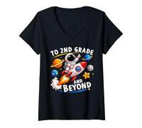 Mujer A 2do Grado y más allá del Primer día de Clases de Astronauta Camiseta Cuello V
