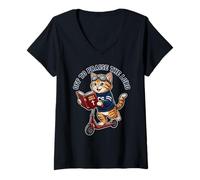 Mujer A alabar al Señor, Divertido Gato Cristiano, Scooter, fe Camiseta Cuello V