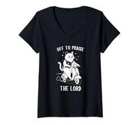 Mujer A alabar al Señor, Divertido Humor de Gatos con fe Cristiana Camiseta Cuello V