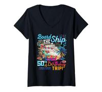 Mujer A bordo del barco Es un viaje de 50 cumpleaños Crucero Vacaciones Camiseta Cuello V
