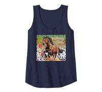 Mujer A caballo flores silvestres caballos Camiseta sin Mangas