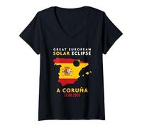 Mujer A Coruña, España Gran Eclipse Solar Total Europeo 2026 Camiseta Cuello V