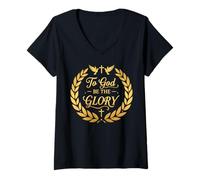 Mujer A Dios Sea La Gloria Fe Expresión Camiseta Cuello V