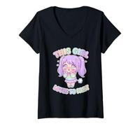 Mujer A Esta Chica le Encanta tirarse un Pedo Divertido Humor Anime Kawaii Camiseta Cuello V
