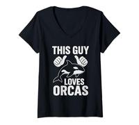 Mujer A este chico le encantan las orcas, los animales del océano, el buceador, la ballena pulgar Camiseta Cuello V