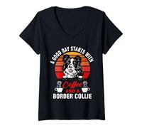 Mujer A Good Day Starts with Coffee and A Border Collie Dog Camiseta Cuello V