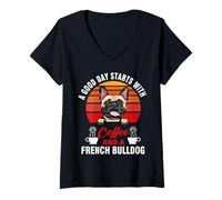Mujer A Good Day Starts with Coffee and A French Bulldog Dog Camiseta Cuello V