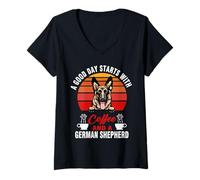 Mujer A Good Day Starts with Coffee and A German Shepherd Dog Camiseta Cuello V