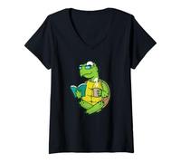 Mujer A la Tortuga le Encanta Leer y el café o el té Camiseta Cuello V