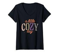 Mujer A Little Cozy Day Retro Plaid Leopardo Cuadros Otoño Relax Camiseta Cuello V