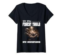 Mujer A LOS Caminos del Bosque ATV Aventuras Rural Caballo de Batalla bosques Camiseta Cuello V