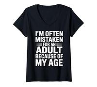 Mujer A menudo me confunden con un adulto debido a mi edad extraño Camiseta Cuello V