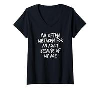Mujer A menudo me confunden con un adulto debido a mi edad, Yoraytees Camiseta Cuello V