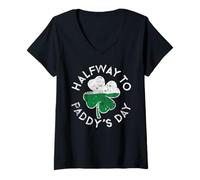 Mujer A Mitad de Camino del Día de Paddy, Día de San Patricio, Envejecido Vintage Camiseta Cuello V