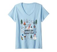 Mujer A PRES Ski Social Club Esquí Vibes Invierno Fiesta de Nieve Camiseta Cuello V