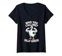 Mujer A quién Llamas Ganso Tonto Divertido Diciendo Broma Juego de Palabras Camiseta Cuello V