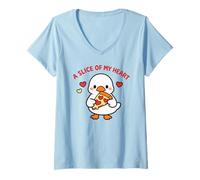 Mujer A Slice of My Heart Lindo Kawaii Goose Pizza Love Design Camiseta Cuello V