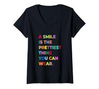 Mujer A Smile Is The Prettiest Thing You Can Wear Quotes Graphic Camiseta Cuello V