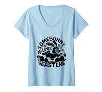 Mujer A Somebunny le encanta la caza de chocolate con huevos de Pascua Camiseta Cuello V