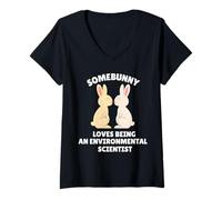 Mujer A Somebunny le Encanta ser científico Ambiental Conejito de Pascua Camiseta Cuello V