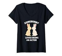 Mujer A Somebunny le Encanta ser un Actor, Bonito Regalo de Trabajo de Conejo de Pascua Camiseta Cuello V