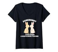 Mujer A Somebunny le Encanta ser un Maestro de Secundaria Linda Pascua Camiseta Cuello V