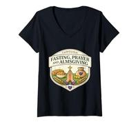 Mujer A través de la oración en ayunas y la limosna Cristiana ortodoxa Camiseta Cuello V