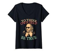 Mujer A tu Propio yo sé Verdadero. Shakespeare en Gafas de Sol Hamlet Camiseta Cuello V