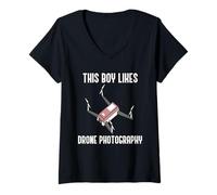 Mujer A un Chico le Gusta la fotografía con Drones Fotógrafo Aficionado Camiseta Cuello V