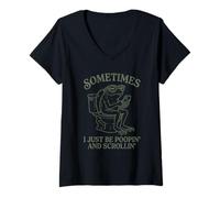 Mujer A Veces I Just Be Poopin' Frog Funny Tonto Meme Novedad Camiseta Cuello V
