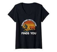 Mujer A Veces la motivación te Encuentra Divertido Senderismo Camping Oso Camiseta Cuello V