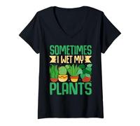 Mujer A Veces Mojo mis Plantas, Divertido Juego de Palabras, Amante de Las Plantas Camiseta Cuello V