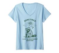 Mujer A Veces pienso Demasiado en Funny Raccoon Camiseta Cuello V