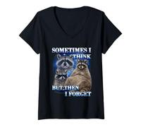 Mujer A Veces pienso Pero Luego olvido Divertido Meme de Mapache Camiseta Cuello V