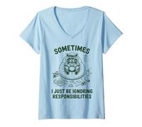 Mujer A Veces Simplemente ignorar Las responsabilidades Funny Raccoon Camiseta Cuello V