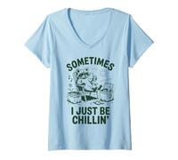 Mujer A Veces Solo Estoy relajándome Divertido Mapache Meme Camiseta Cuello V