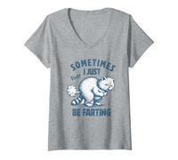 Mujer A Veces Solo me Estoy tirando Pedos, me Duele la Barriga, Gracioso Gato tirándose Pedos Camiseta Cuello V